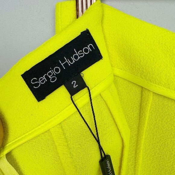 SERGIO HUDSON | NEW Neon Yellow Wool-Crepe Flare Leg Pants Women’s Size 2 - Picture 10 of 15